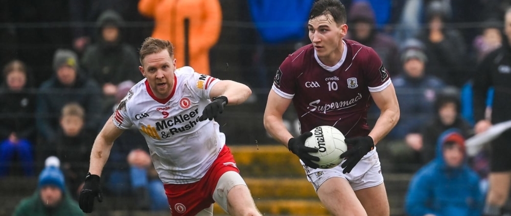 Matthew Tierney, Galway, and Frank Burns, Tyrone, in Allianz Football League action.