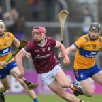 Ronan Glennon, Galway, and Tony Kelly and Ryan Taylor, Clare, in Allianz Hurling League action at Cusack Park. Photo by Ray McManus/Sportsfile